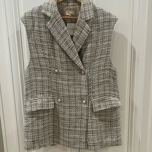 Lina double breasted Vest Coat Tweed Beige blue tan Size M (fits more like XL)